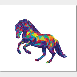 Rainbow Geometric Horse Rearing Posters and Art